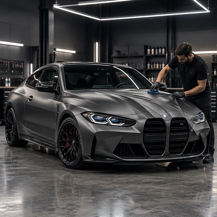 Illustratives Motiv: BMW beim Folieren in Matt-Graphit